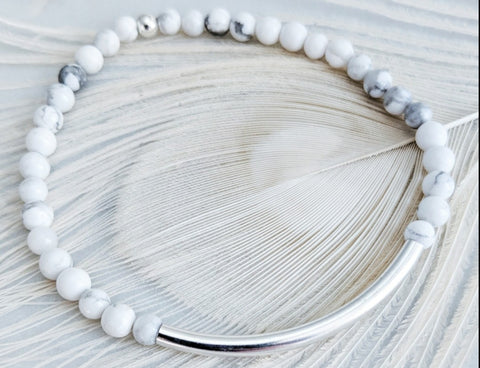 Matte White Howlite Bar Bracelet * Choose Your Metal*