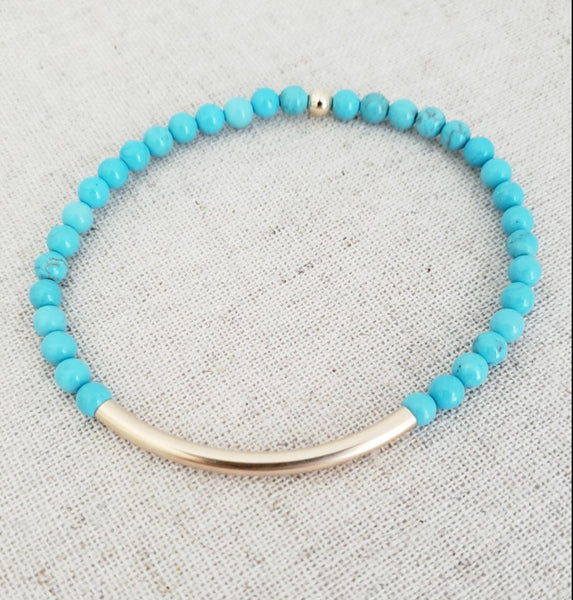Blue Turquoise Bar Bracelet * Choose Your Metal*