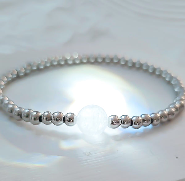Gorgeous Rainbow Moonstone Focal Beaded Bracelet *Choose your metal*