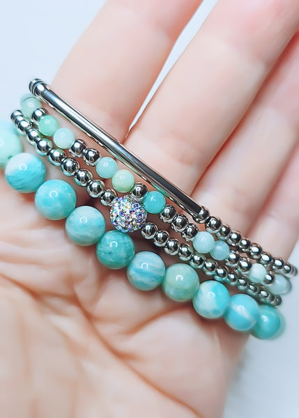 Green Aqua Amazonite Bead Mix Bracelet * Choose Your Metal*