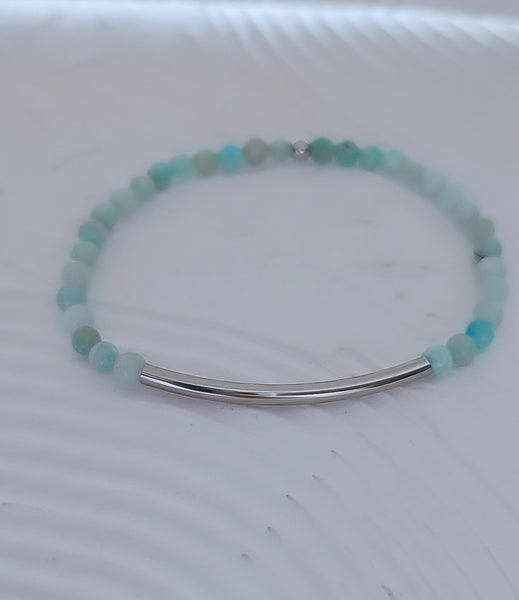 Green Aqua Amazonite Bar Bracelet * Choose Your Metal*