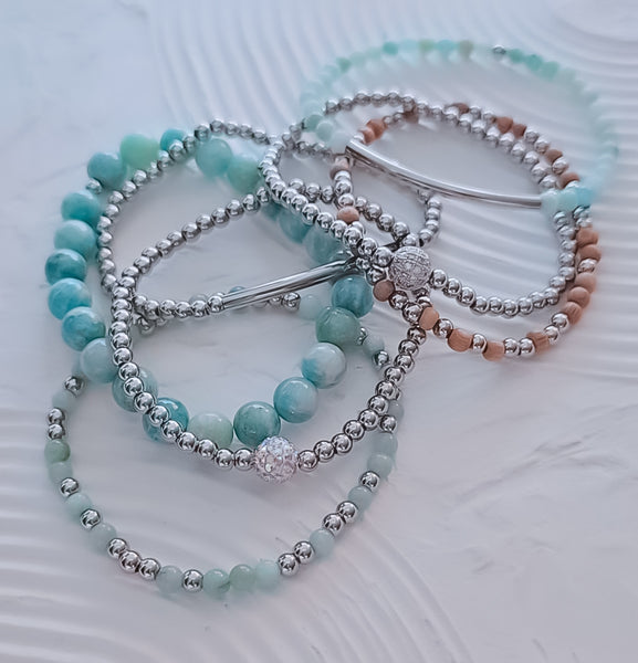Green Aqua Amazonite Gemstone Bracelet (8mm beads)
