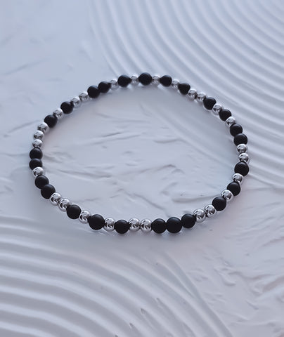 Matte Black Onyx Bead Mix Bracelet * Choose Your Metal*