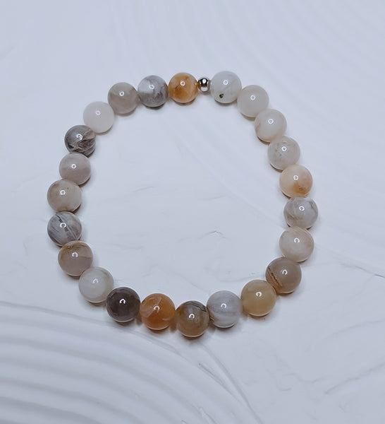 Bamboo Leaf Agate Gemstone Bracelet (8mm beads)