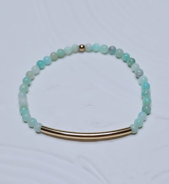 Green Aqua Amazonite Bar Bracelet * Choose Your Metal*