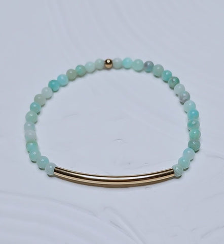 Green Aqua Amazonite Bar Bracelet * Choose Your Metal*