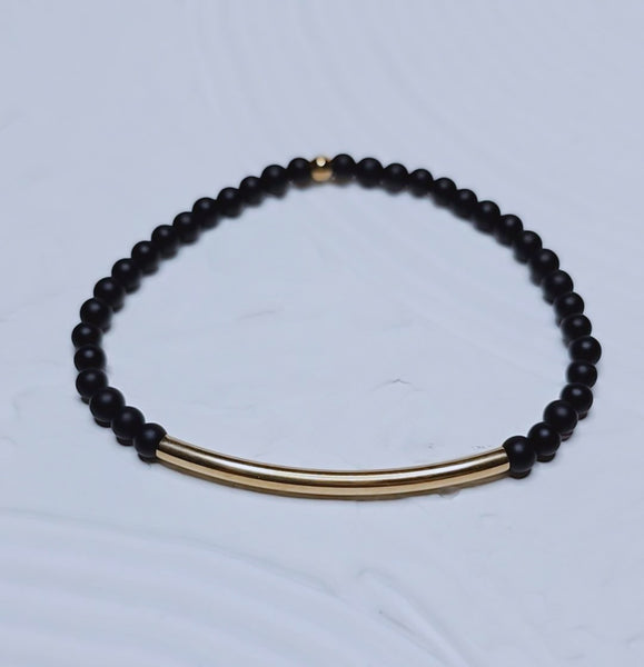 Matte Black Onyx Bar Bracelet * Choose Your Metal*