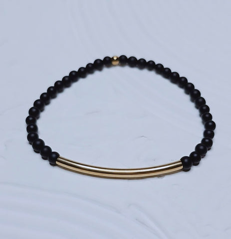 Matte Black Onyx Bar Bracelet * Choose Your Metal*