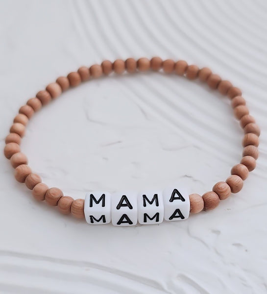 New Dainty Rosewood w/ MAMA Cube Beads Bracelet