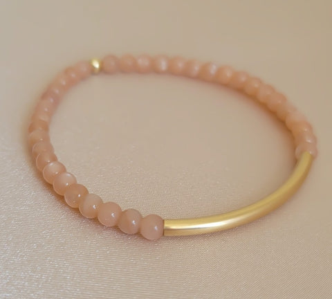 Gorgeous Shimmering Peach Moonstone Bar Bracelet * Choose Your Metal*
