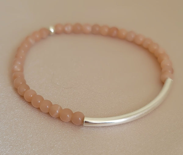 Gorgeous Shimmering Peach Moonstone Bar Bracelet * Choose Your Metal*