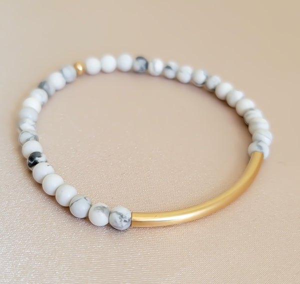 Matte White Howlite Bar Bracelet * Choose Your Metal*