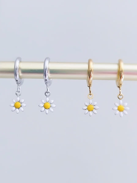 New Huggie Hoop Daisy Earrings  * Choose your Metal*