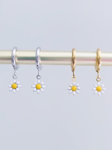 New Huggie Hoop Daisy Earrings  * Choose your Metal*