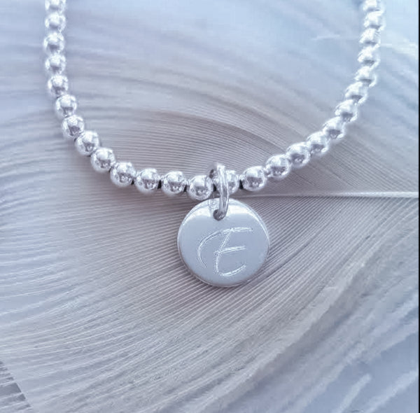 Engraved Personalized Initial Disc Bracelet 12mm *Choose Your Metal and Initial*