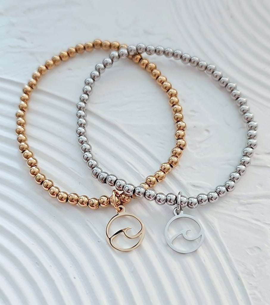 Beaded Ocean Wave Charm Bracelet Choose your metal