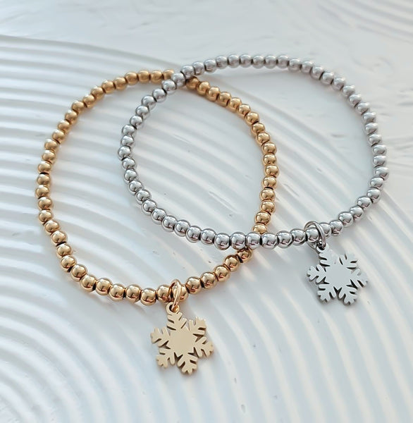 Beaded Snowflake Charm Bracelet *Choose your metal*
