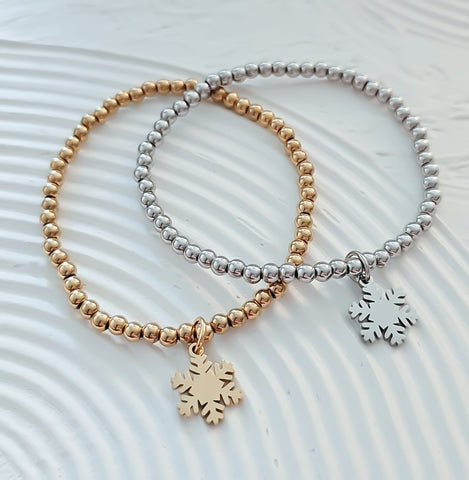 Beaded Snowflake Charm Bracelet *Choose your metal*