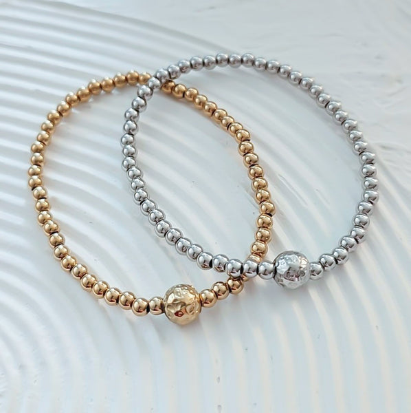Beaded Hammered Bead Focal Bracelet *Choose your metal*