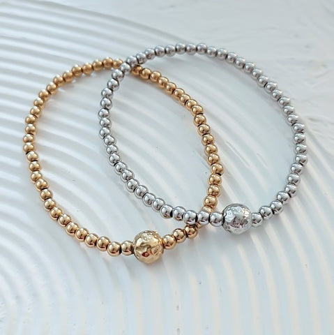 Beaded Hammered Bead Focal Bracelet *Choose your metal*