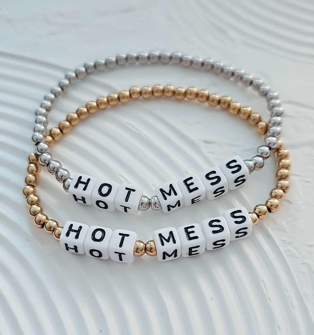 HOT MESS Cube Bead Bracelet Choose Your Metal