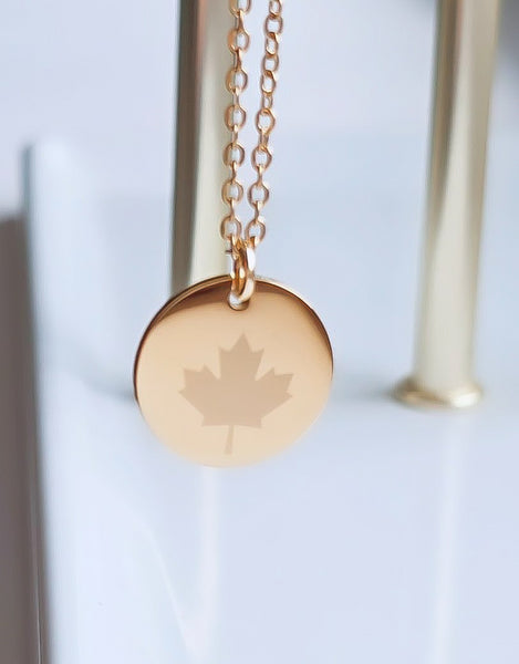 Canadian Maple Leaf Disc Necklace // Oh Canada Eh// Canada Day *CHOOSE YOUR METAL*