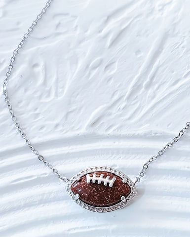 New! Sports Necklace: Sparkling Goldstone Football Necklace *MUST HAVE for Game Day!* Choose your metal