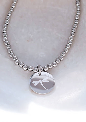 Engraved Dragonfly Disc Bracelet * CHOOSE YOUR METAL*