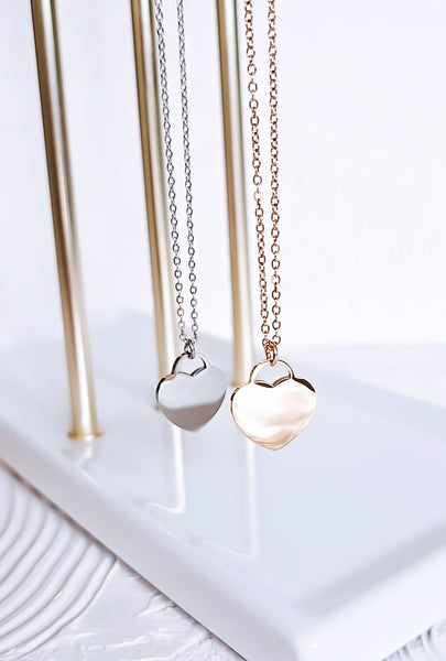 NEW for Engraving: Large Heart Tag Charm Necklace *Choose Your Metal*