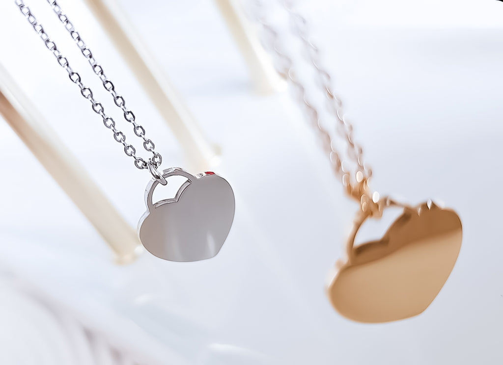NEW for Engraving Large Heart Tag Charm Necklace Choose Your Metal