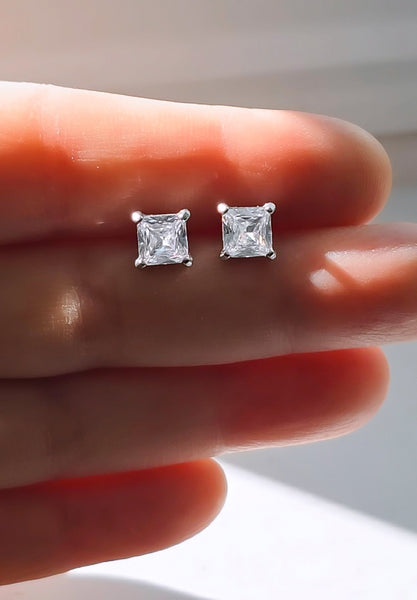 OBSESSED New CZ Princess Stud Earrings  * Choose your Metal*