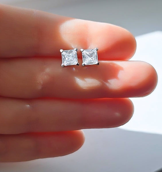 OBSESSED New CZ Princess Stud Earrings  * Choose your Metal*