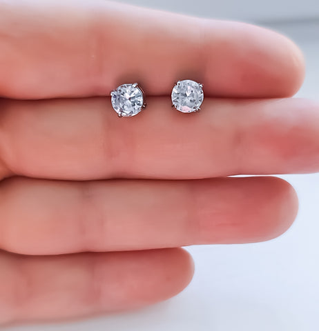 OBSESSED New 6mm CZ Round Stud Earrings  * Choose your Metal*