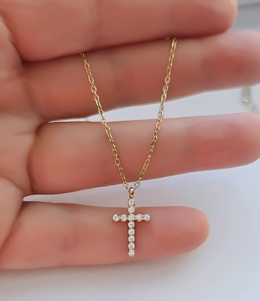 New CZ Pave Dainty Cross Necklace  *Choose your Metal*