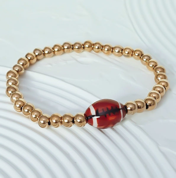 New Sports Bracelet: Glazed Ceramic Football Focal *Choose Your Metal*