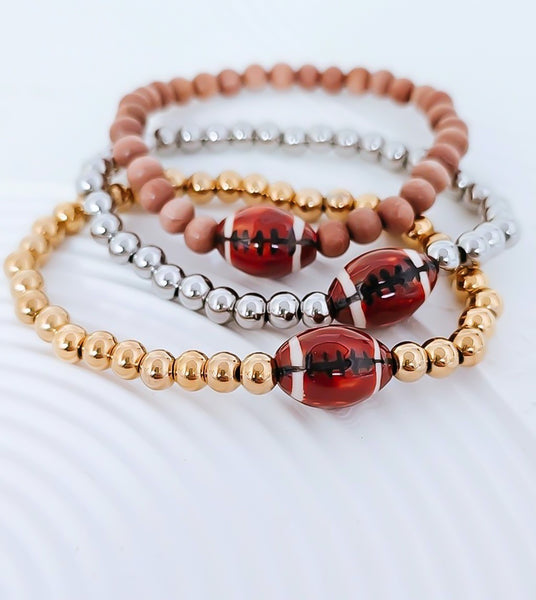 New Sports Bracelet: Glazed Ceramic Football Focal *Choose Your Metal*