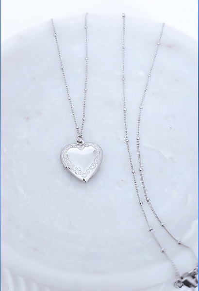 Engraveable Filigree Heart Locket Necklace 24" Chain *choose your metal*