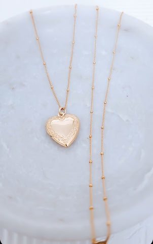 Engraveable Filigree Heart Locket Necklace 24" Chain *choose your metal*