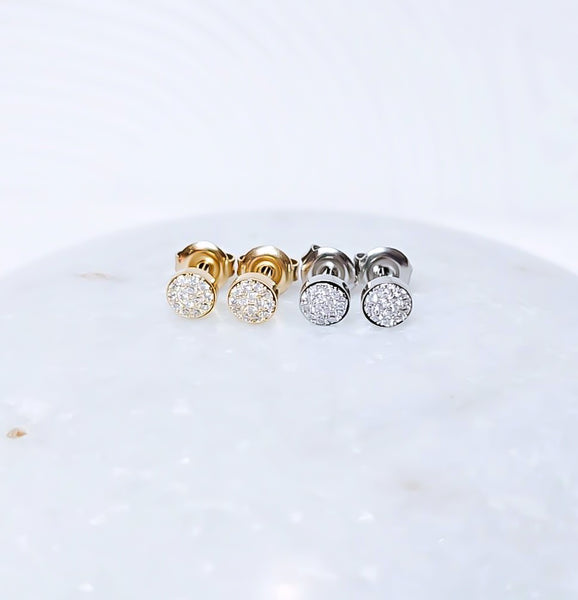 CZ Pave Disc Stud Earrings * Must Have* Choose Your Metal