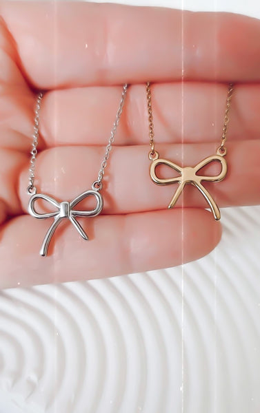 New Ribbon Bow Necklace  * Choose your Metal*