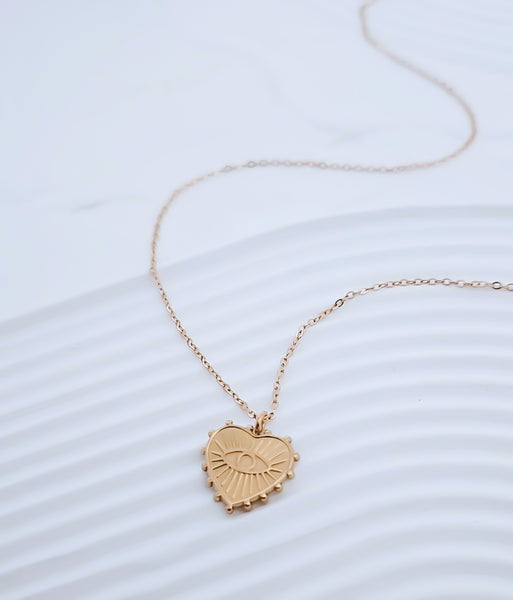 New Dotted Heart Eye of Protection Charm Necklace  * Choose your Metal*