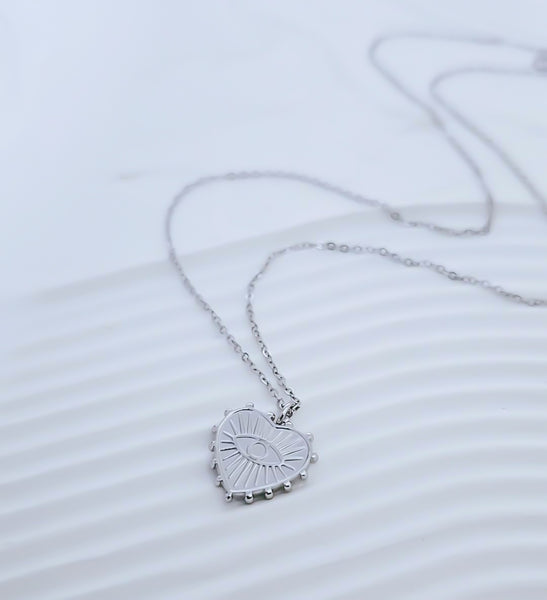 New Dotted Heart Eye of Protection Charm Necklace  * Choose your Metal*