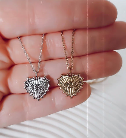 New Dotted Heart Eye of Protection Charm Necklace  * Choose your Metal*