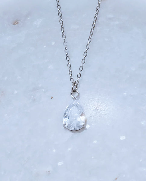 Luxe Cubic Zirconia Teardrop Necklace *choose your metal*