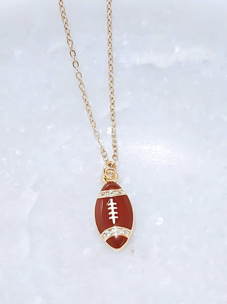 Gold Enamel CZ Detailed Football Charm Necklace *LOVE this style*