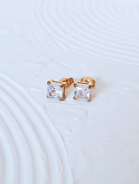 OBSESSED New CZ Princess Stud Earrings  * Choose your Metal*