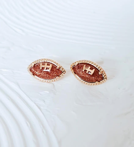 New! Sparkling Goldstone Football Stud Earrings *MUST HAVE for Game Day!* Choose your metal