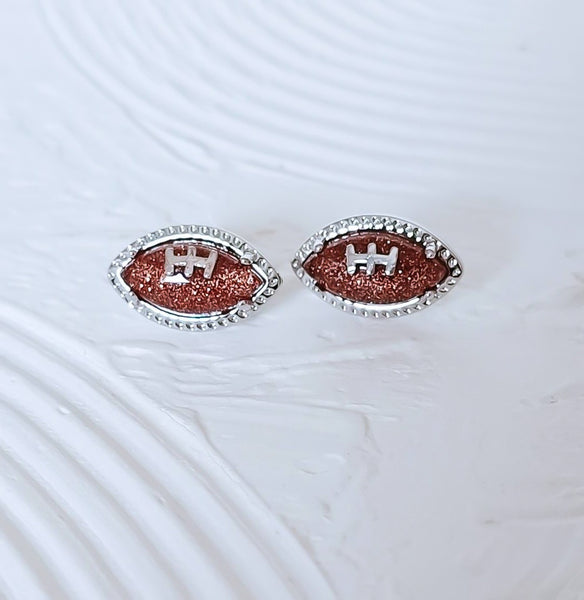 New! Sparkling Goldstone Football Stud Earrings *MUST HAVE for Game Day!* Choose your metal