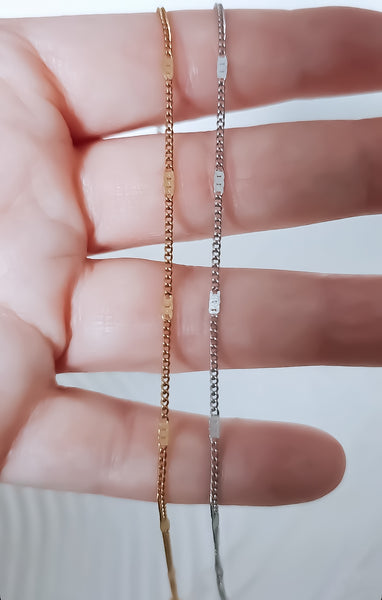 New The Perfect Dainty Rectangle Station Chain Necklace  * Choose your Metal & Length*