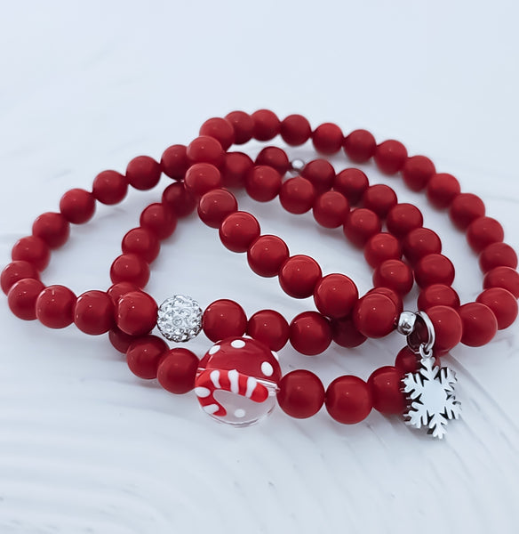 *Holiday Exclusive* Luxe Red South Sea Pearl Candy Cane Murano Glass Focal Bracelet